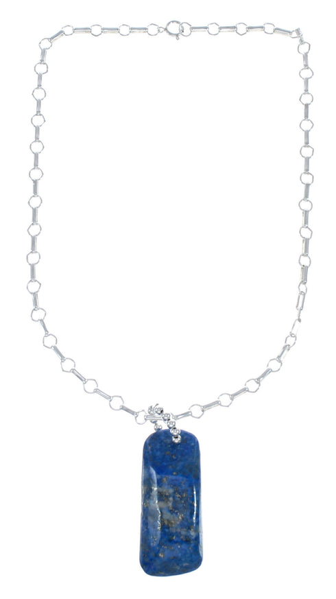 Native American Sterling Silver Lapis Link Chain Necklace Pendant Set AX128047